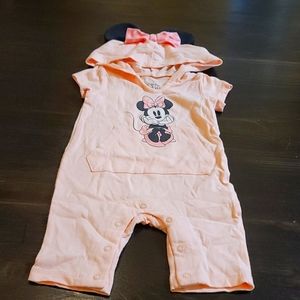 Minnie mouse onesie, light pink with black mouse ears. Size 0-3 months